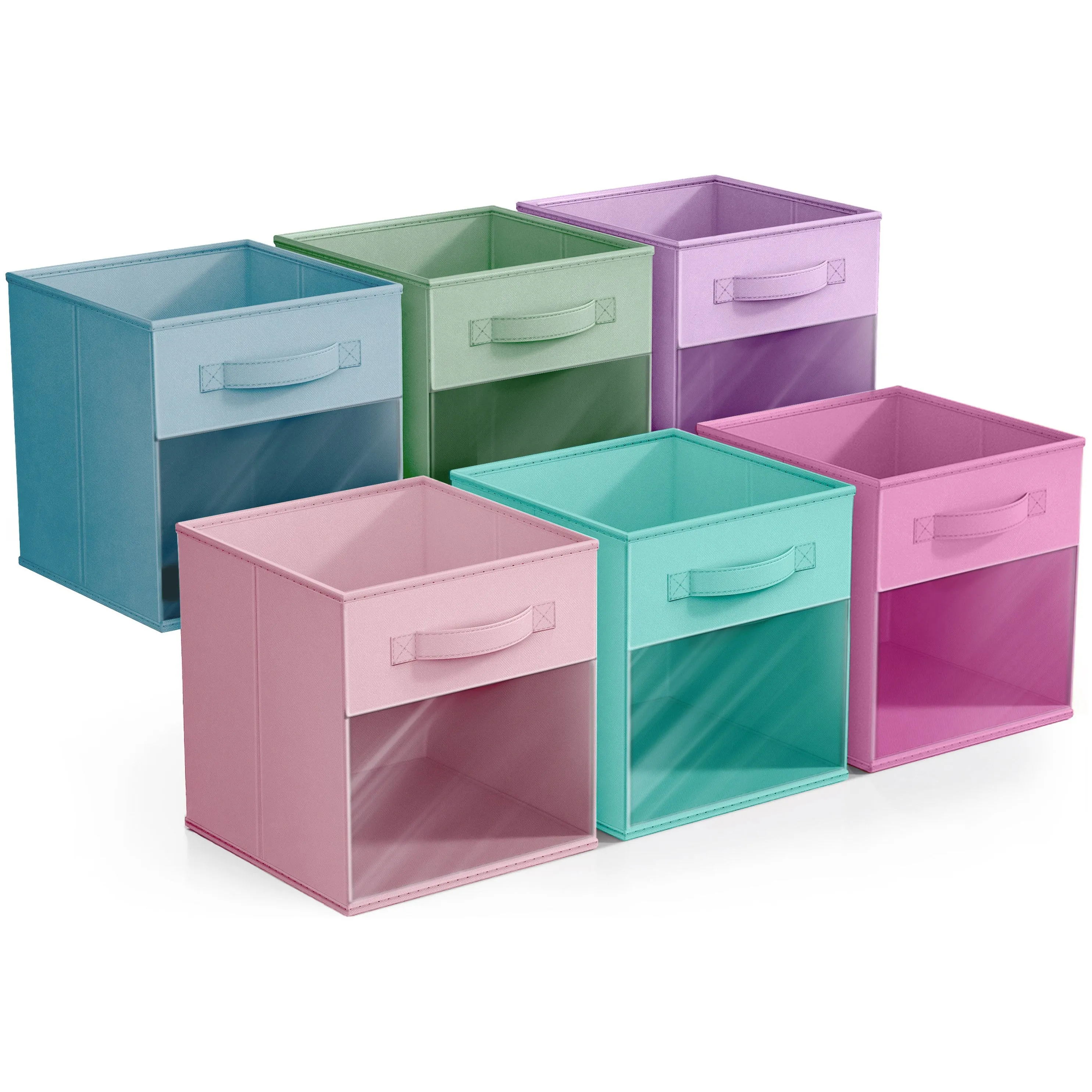 11" Cube Storage Bins with Window (6 Pack, Multi-Colored)