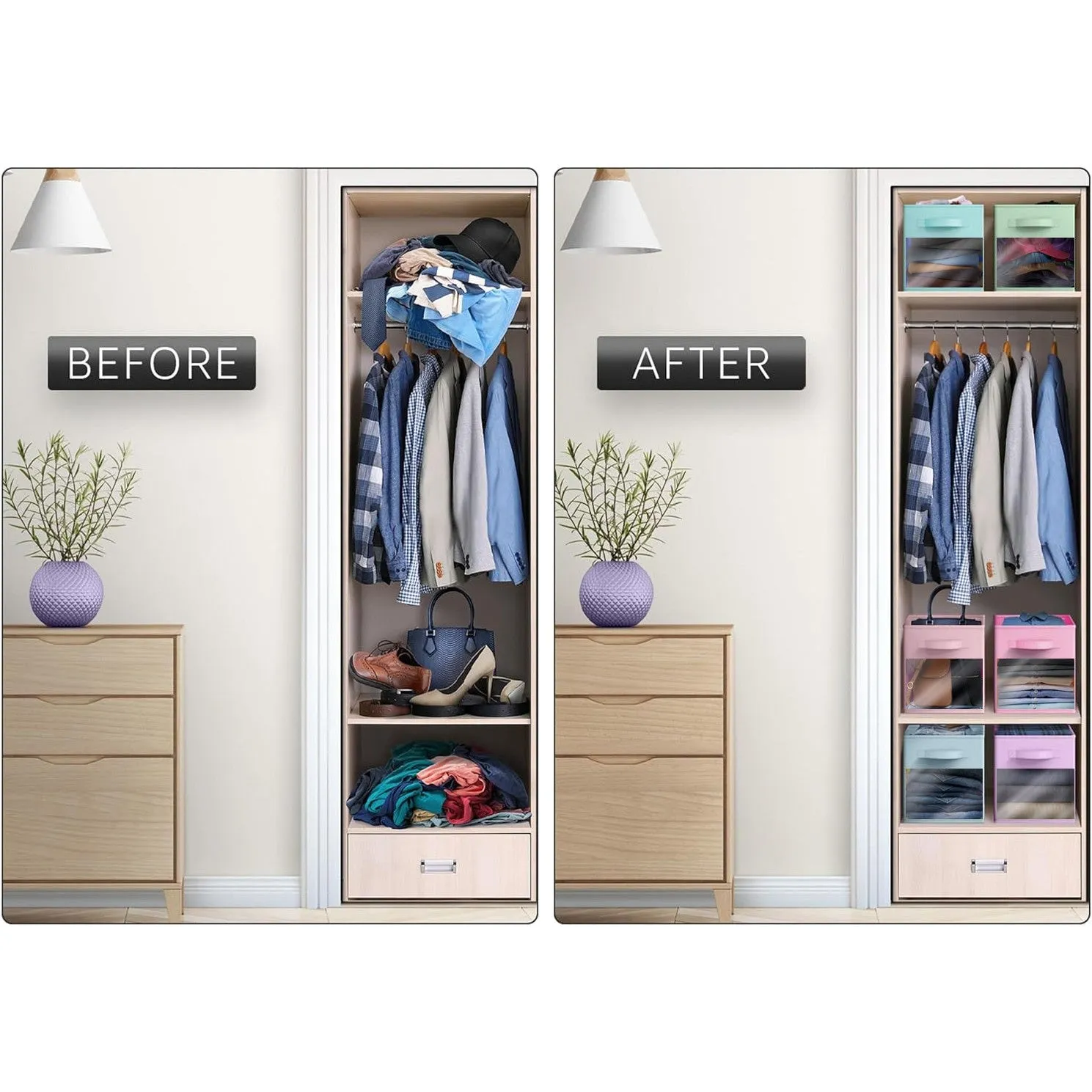 11" Cube Storage Bins with Window (6 Pack, Multi-Colored)