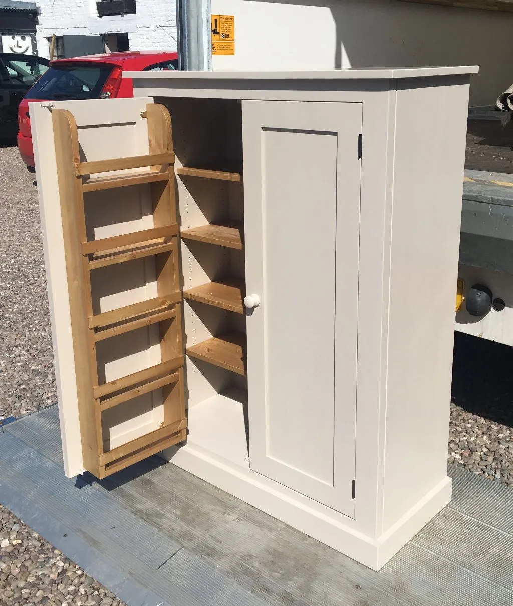 **122 cm High - Low Larder Pantry Storage Cupboard with Spice Rack for Kitchen or Utility Room (40 cm deep)