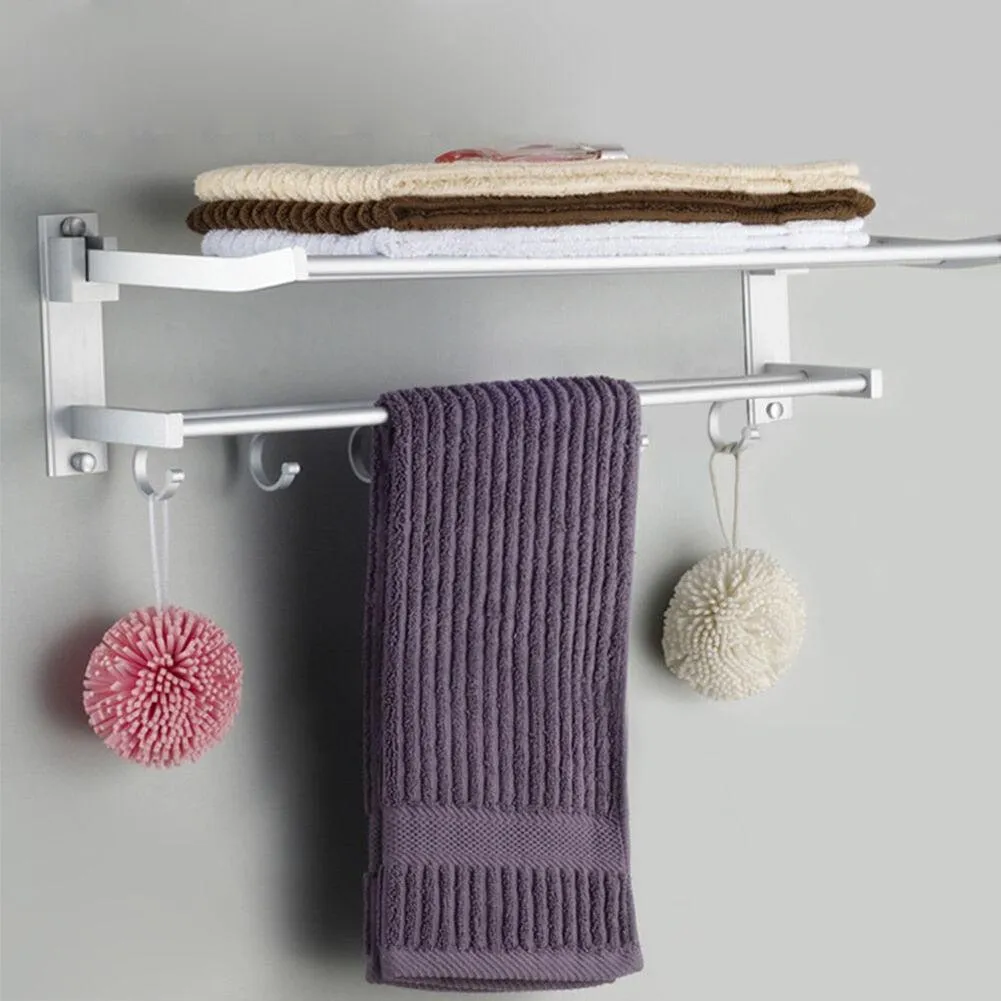2 Tier Wall Mount Towel Rack Hanging Holder Organizer Cupboard Rack
