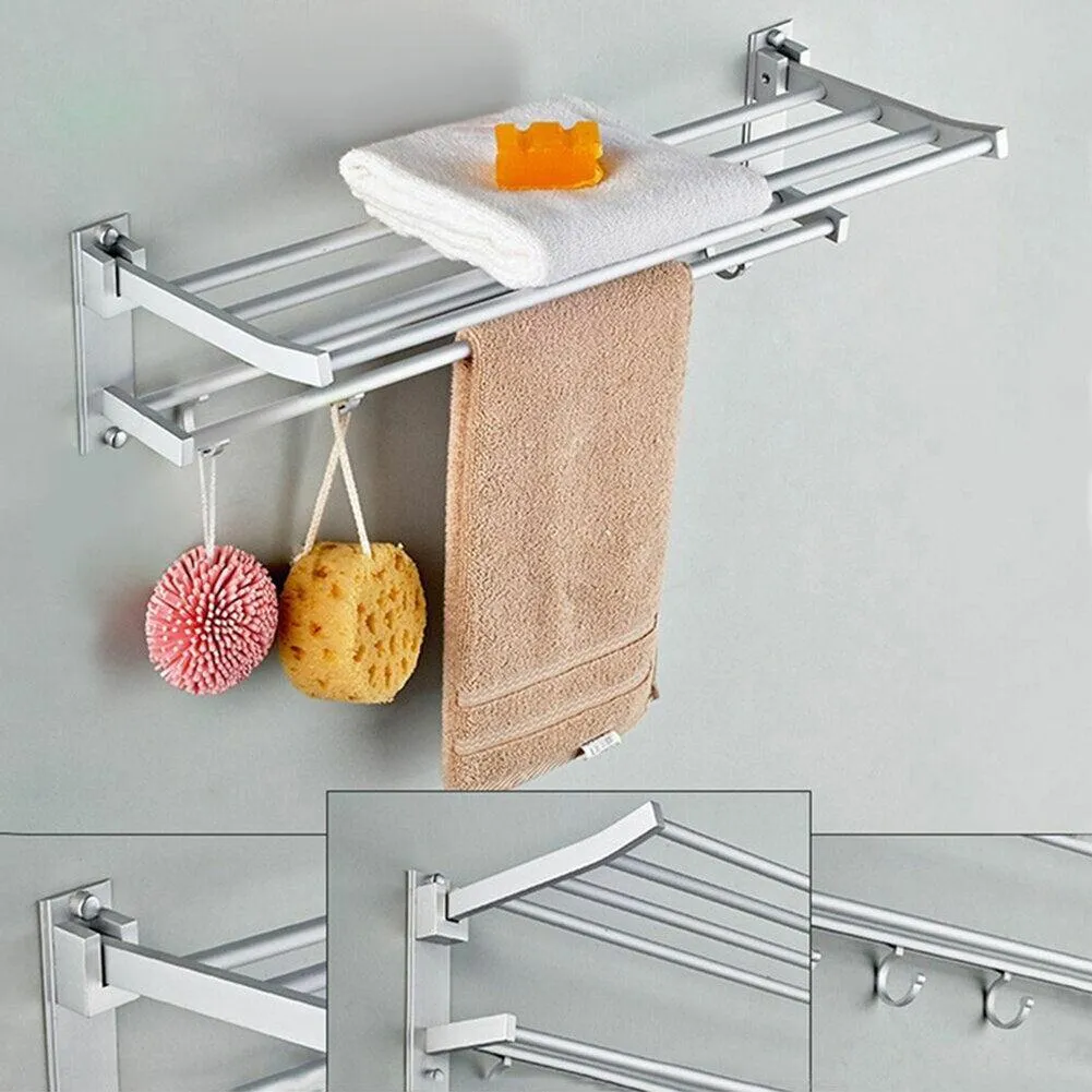 2 Tier Wall Mount Towel Rack Hanging Holder Organizer Cupboard Rack