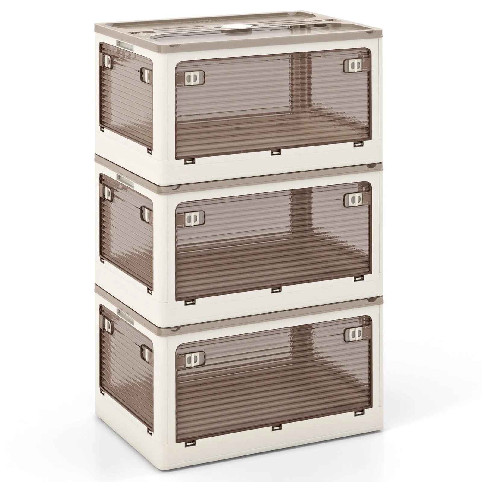 3-Pack Stackable Collapsible Plastic Container Storage Bins with Lids-White