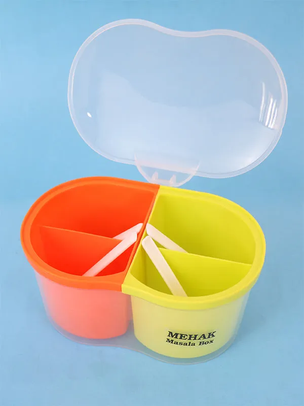4 Compartment Spice Box With Spoons Orange & Green