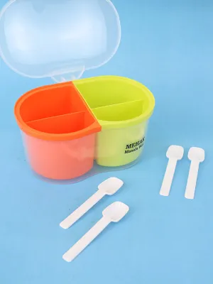4 Compartment Spice Box With Spoons Orange & Green