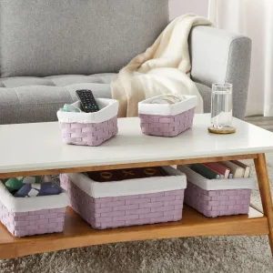 5 Piece Set Woven Nesting Storage Baskets, Decorative Organizing Bins, Lavender