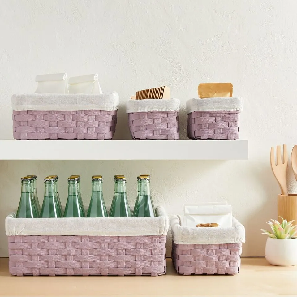 5 Piece Set Woven Nesting Storage Baskets, Decorative Organizing Bins, Lavender