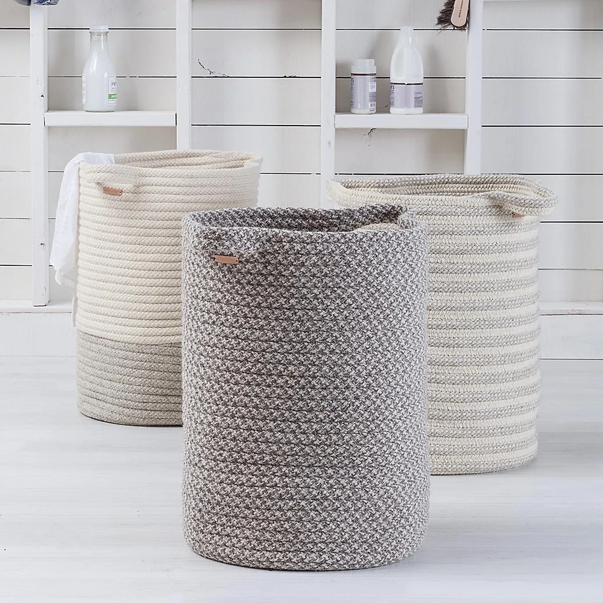 Big Braided Wool Basket - Houndstooth