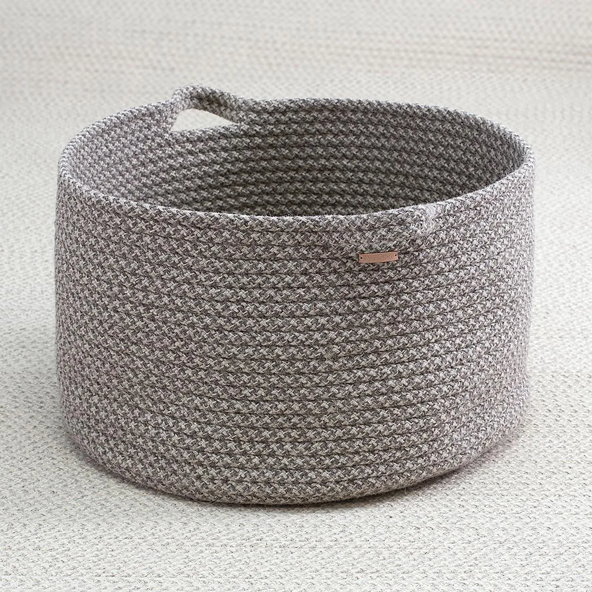 Big Braided Wool Basket - Houndstooth
