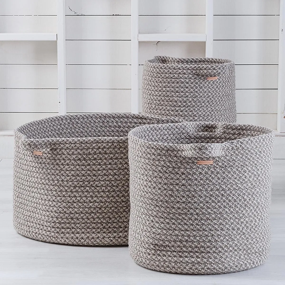 Big Braided Wool Basket - Houndstooth
