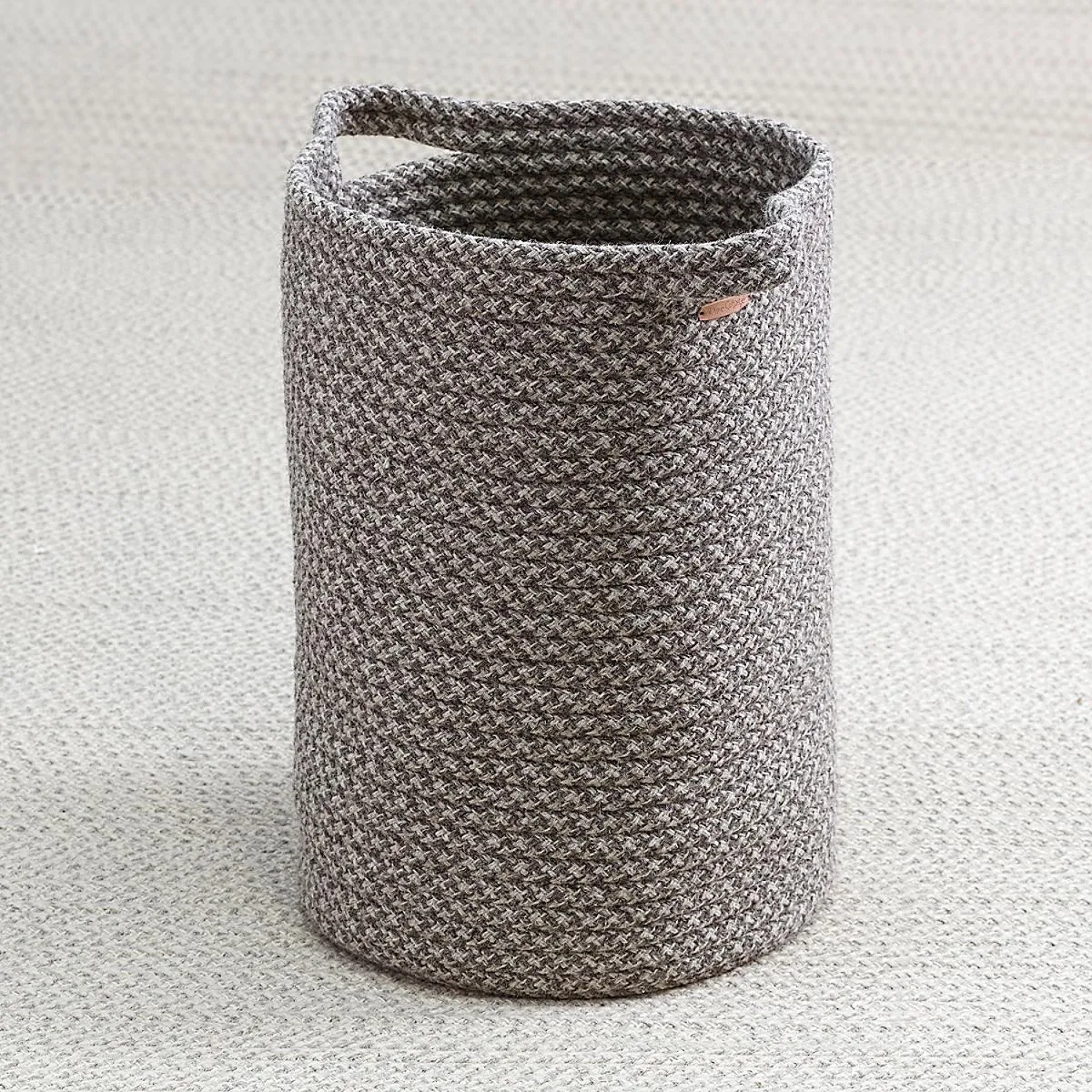 Big Braided Wool Basket - Houndstooth