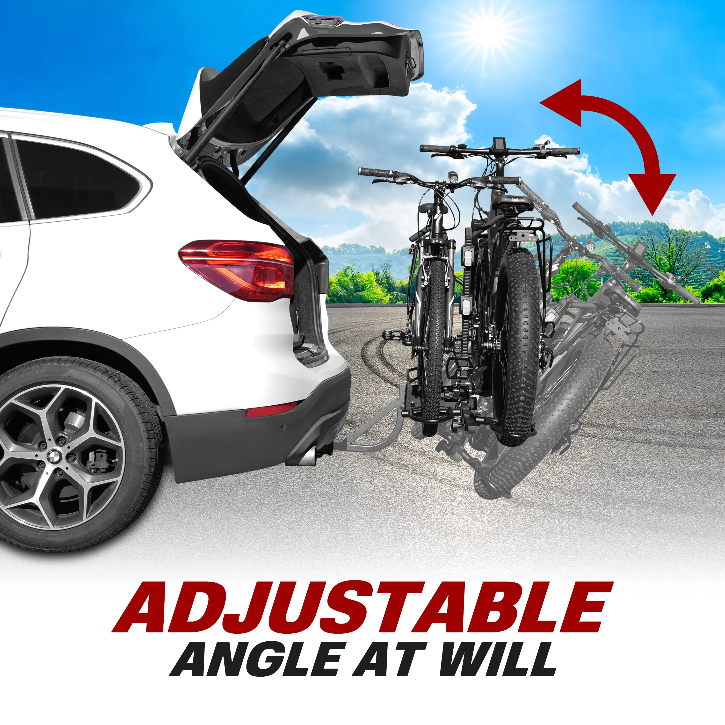 BV 2 Bike Hitch Mount Rack Carrier for Standard Bikes, E-Bike, Fat Tire Bikes - Smart Tilting Design | BV-HR01-2-SF