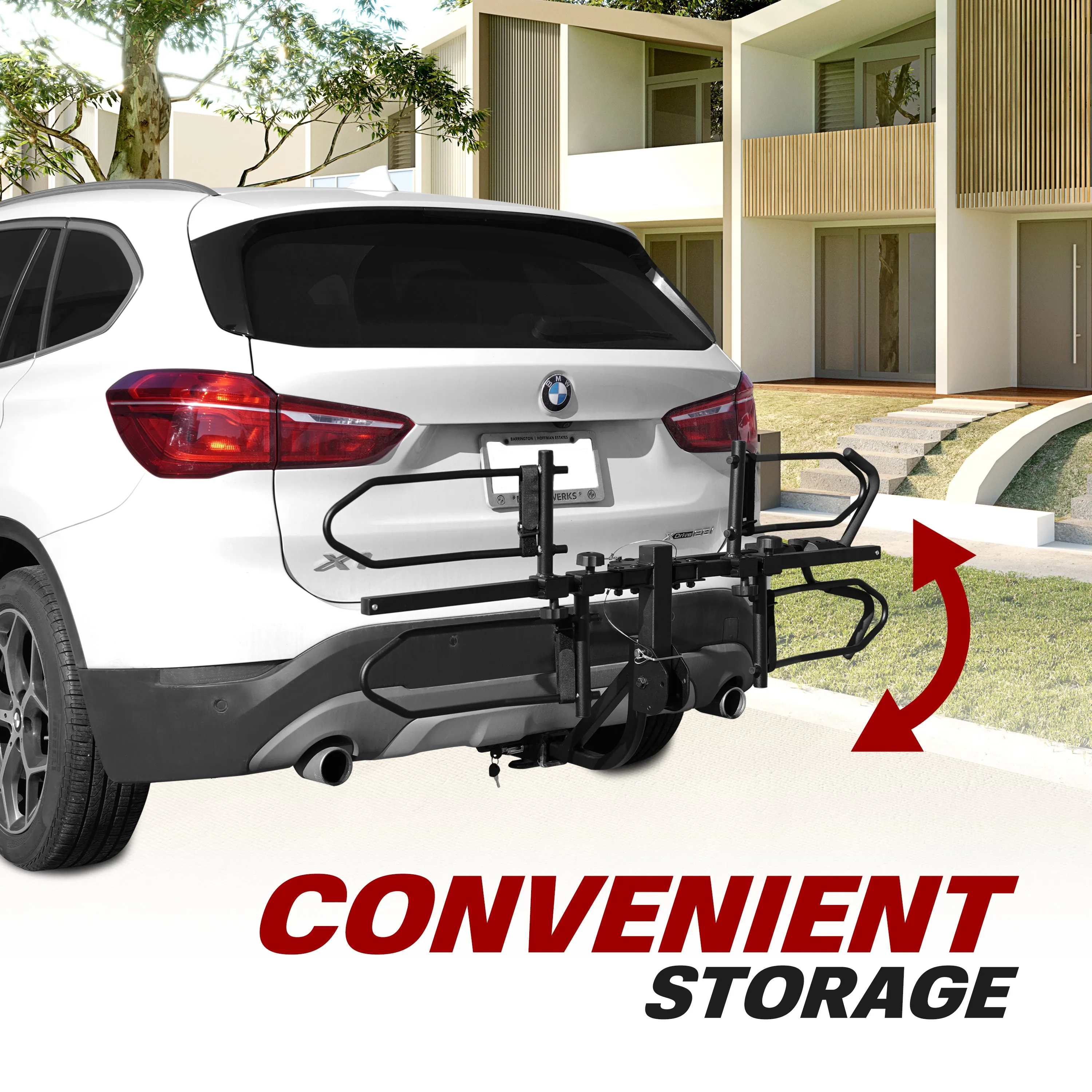 BV 2 Bike Hitch Mount Rack Carrier for Standard Bikes, E-Bike, Fat Tire Bikes - Smart Tilting Design | BV-HR01-2-SF