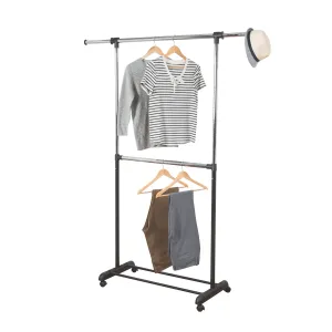 Chrome/Black Expandable Dual Rod Rolling Clothes Rack