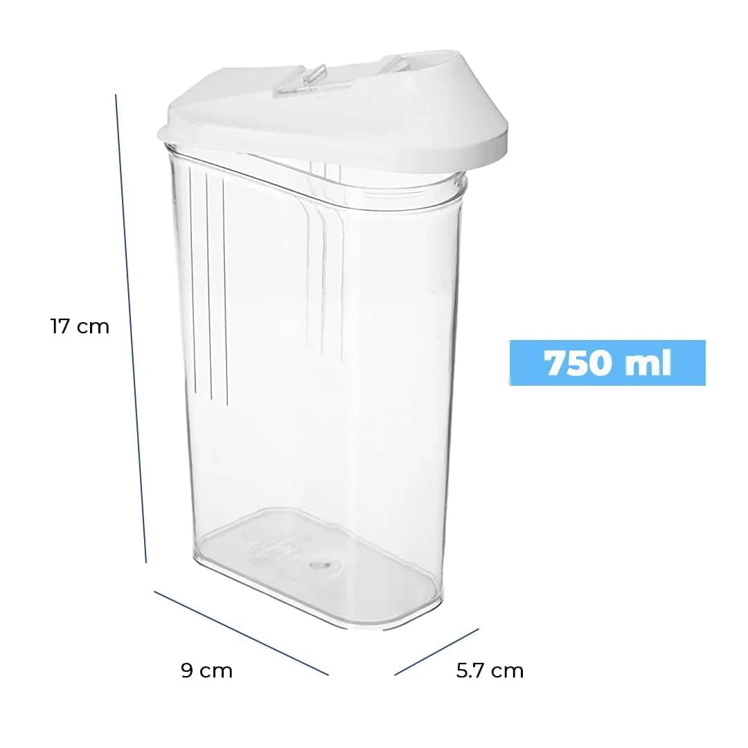 Kuber Industries Plastic Dispenser Kitchen Set|Smooth Sliding Mouth/Lid Mechanism|Food Grade Plastic, Durable & safe|Container for Kitchen Storage Set of 3|750ml, Transparent with White Lid(Pack Of 3)