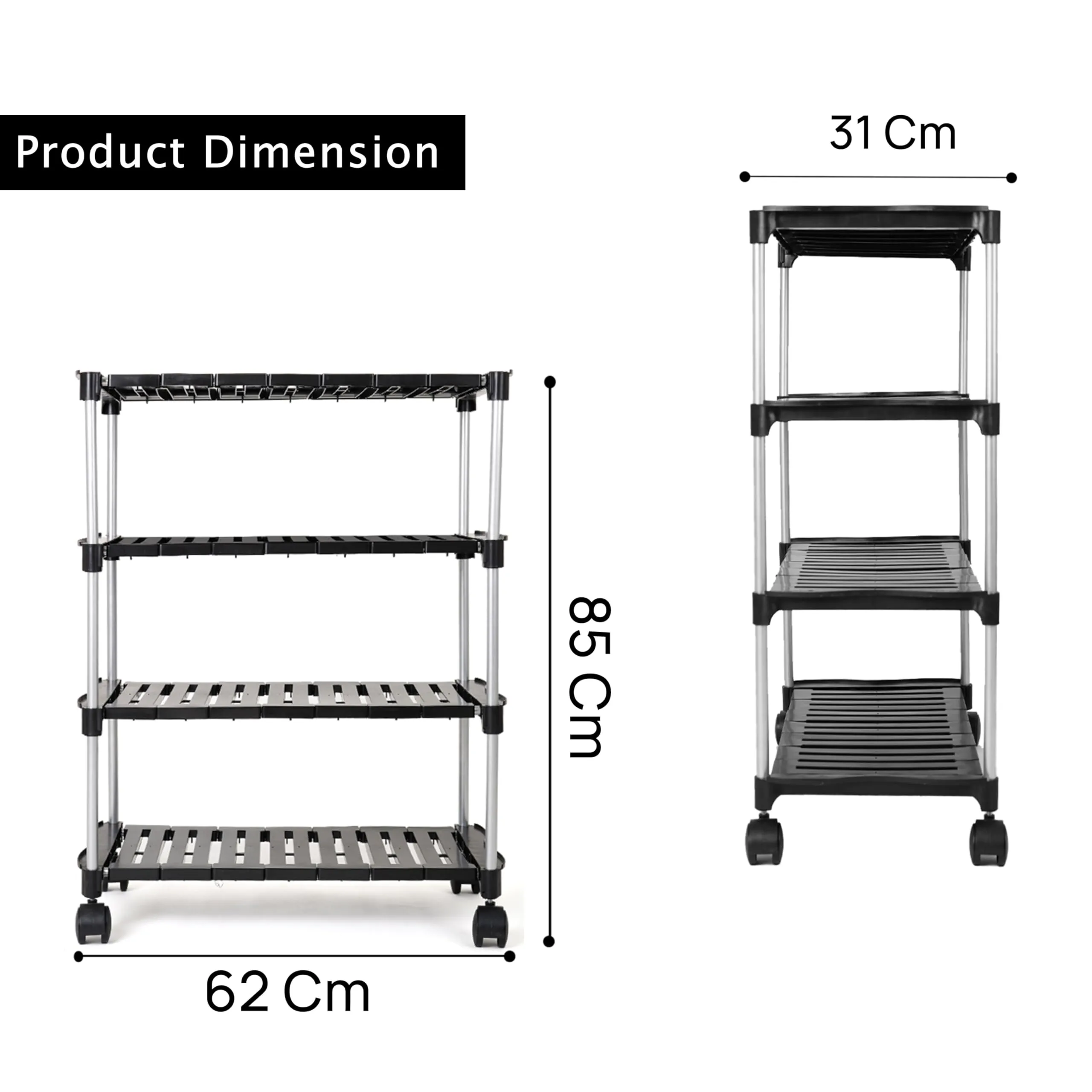 LEOPAX Metal Shoe Rack Organizer, 4 Tier Adjustable & Stackable Metal Iron Shoe Shelf, Shoe Storage Organizer for Closet Bedroom Entryway - Black (62 x 31 x 85 cm)