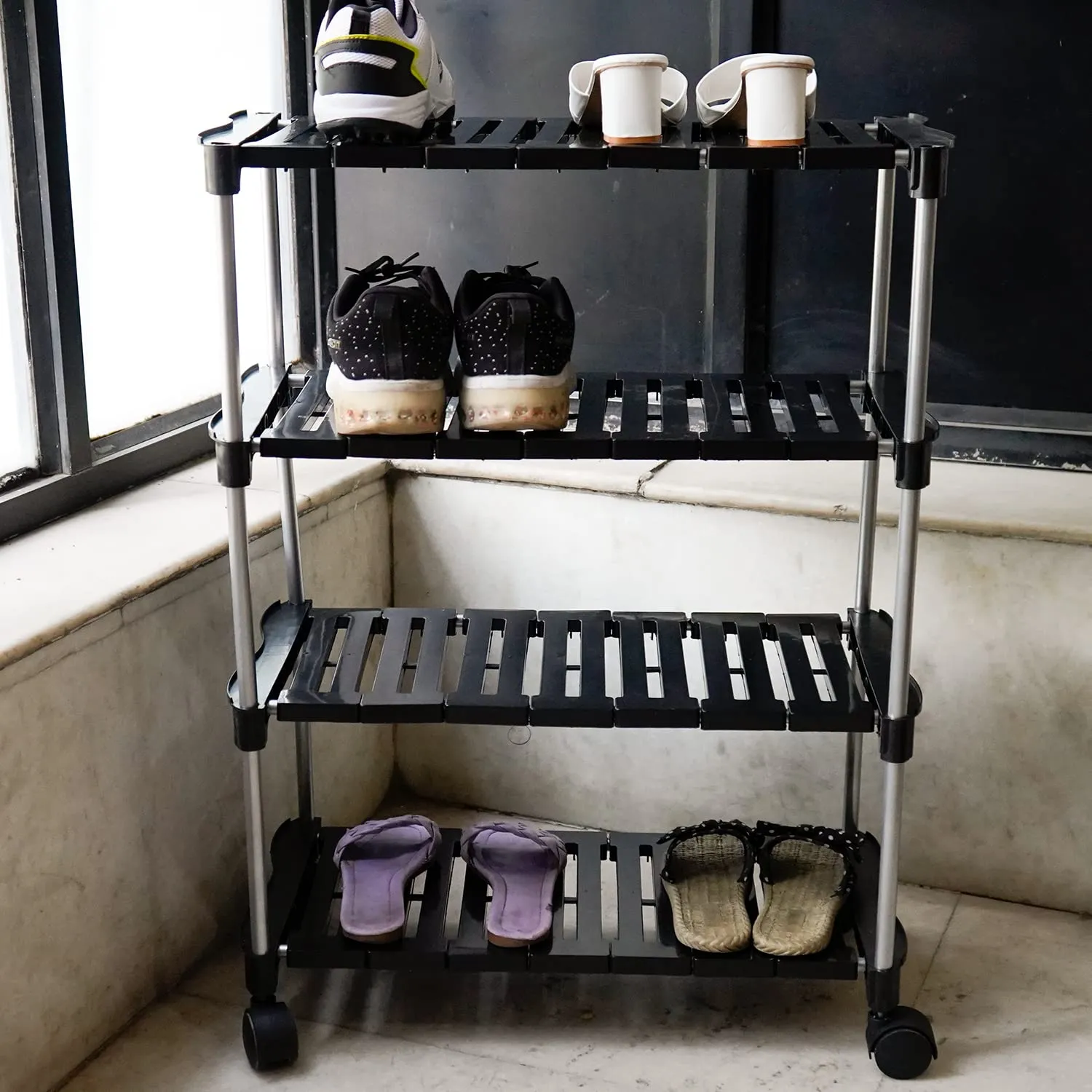 LEOPAX Metal Shoe Rack Organizer, 4 Tier Adjustable & Stackable Metal Iron Shoe Shelf, Shoe Storage Organizer for Closet Bedroom Entryway - Black (62 x 31 x 85 cm)