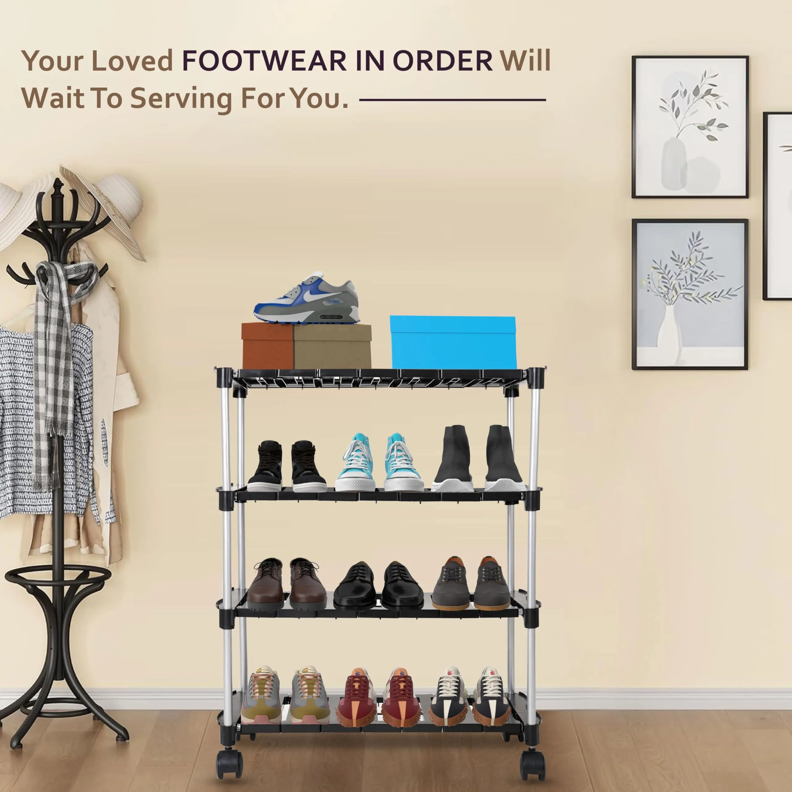 LEOPAX Metal Shoe Rack Organizer, 4 Tier Adjustable & Stackable Metal Iron Shoe Shelf, Shoe Storage Organizer for Closet Bedroom Entryway - Black (62 x 31 x 85 cm)