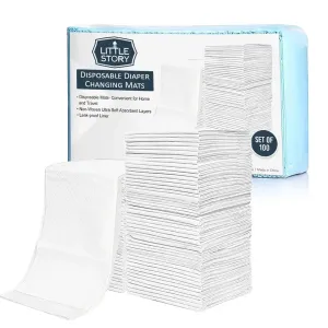 Little Story Disposable Diaper Changing Mats - Pack of 100pcs (White)