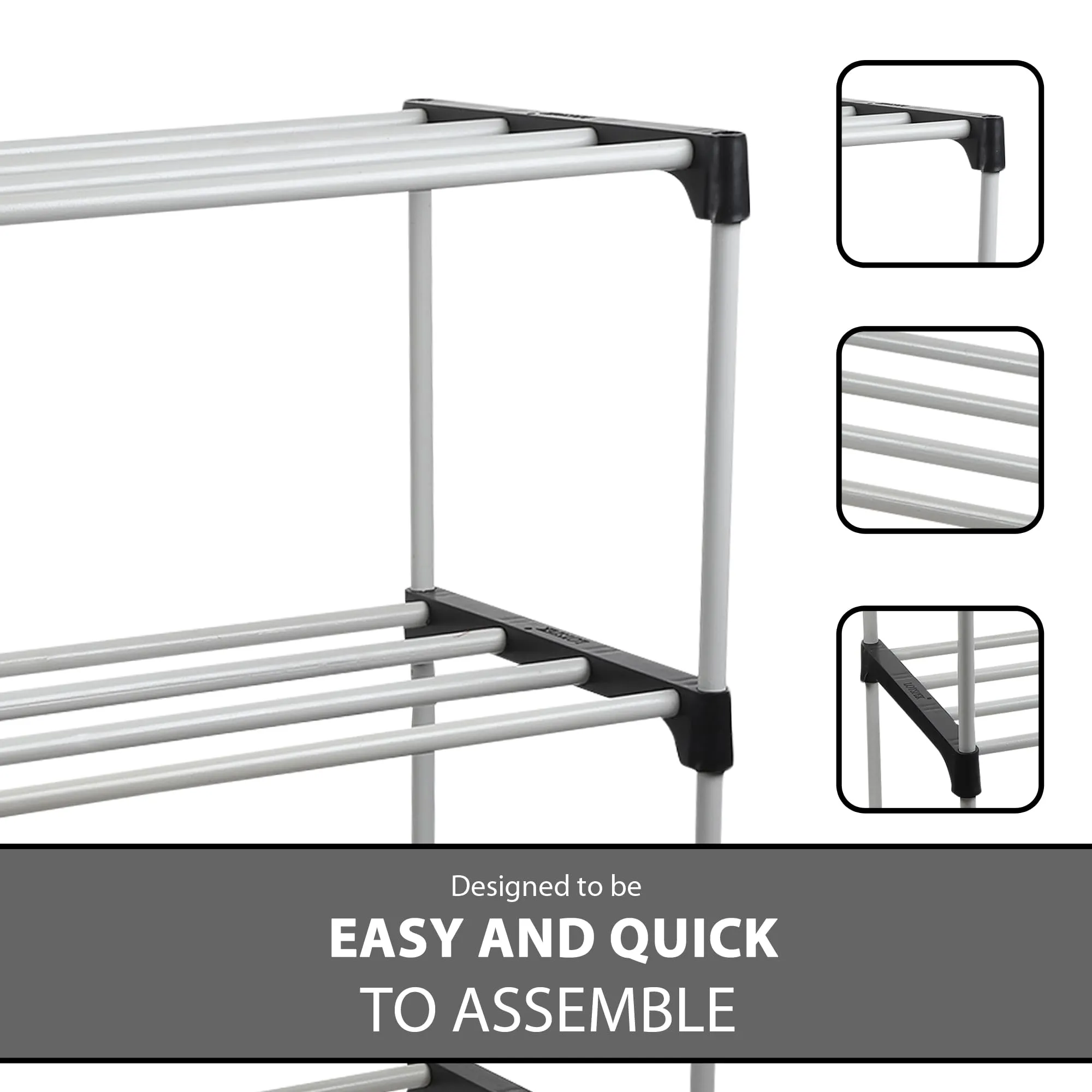 LOTSPEK Shoe Rack Organizer/Multi-Purpose Plastic 4 Layers Portable and Shelf Storage Cabinet Stand Expandable for Heels, Boots, Slippers Rack(Black)