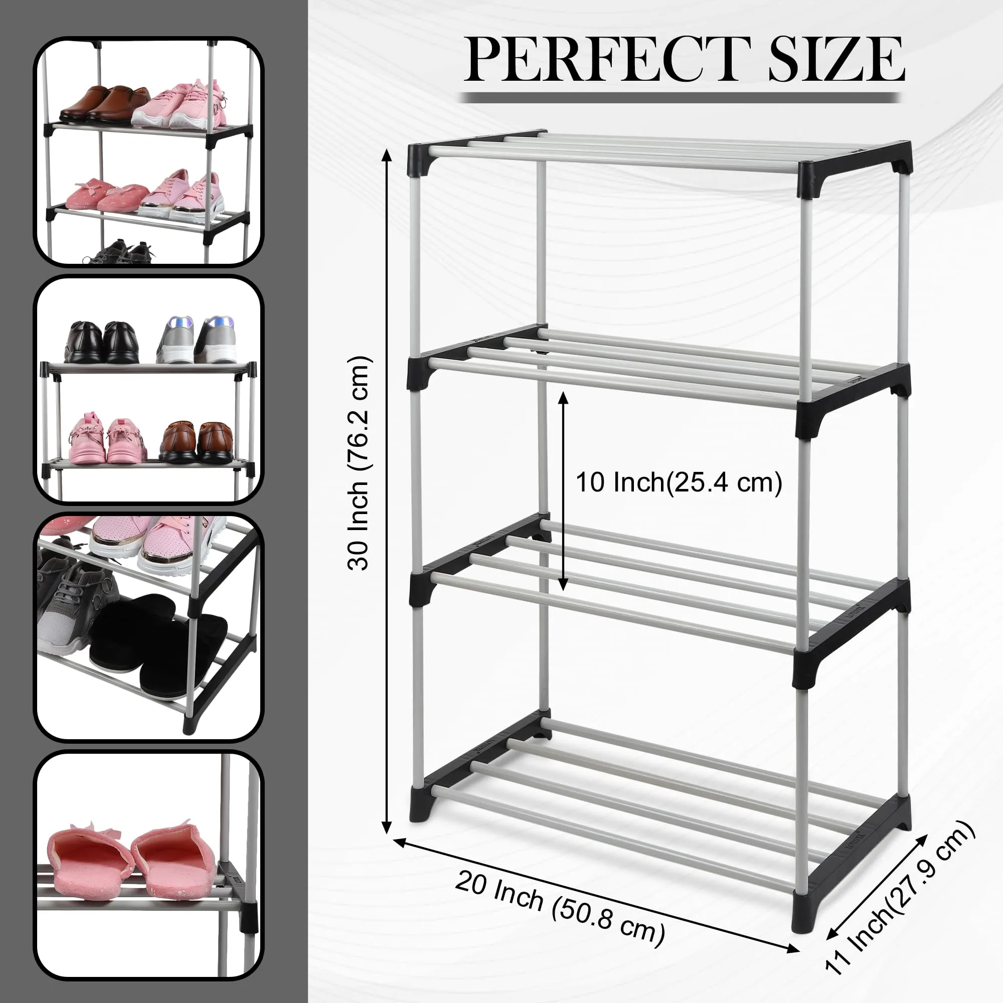 LOTSPEK Shoe Rack Organizer/Multi-Purpose Plastic 4 Layers Portable and Shelf Storage Cabinet Stand Expandable for Heels, Boots, Slippers Rack(Black)
