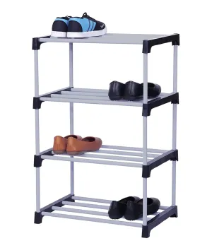 LOTSPEK Shoe Rack Organizer/Multi-Purpose Plastic 4 Layers Portable and Shelf Storage Cabinet Stand Expandable for Heels, Boots, Slippers Rack(Black)