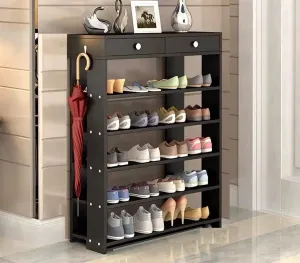 Lukzer 5 Layer Engineered Wood Shoe Rack with Two Drawer Storage Organizer Shelf Free Standing Stand Plants Display Rack Entryway Cabinets (Black/SR-001/92 x 21x 70 cm) DIY (Do It Yourself)