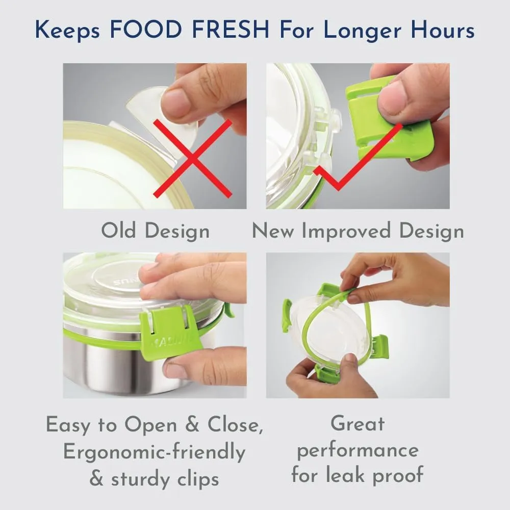 Magnus Klip Lock Stainless Steel Airtight Leakproof Storage Container Set of 3, 300 ML Each - Kitchen Accessories Items, Lunch Box, Lunch Boxes for Office Men