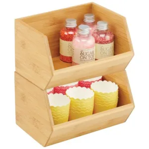 mDesign Formbu Natural Bamboo Stackable Food Storage Organization Bin - 8 x 6 x 5, 2 Pack