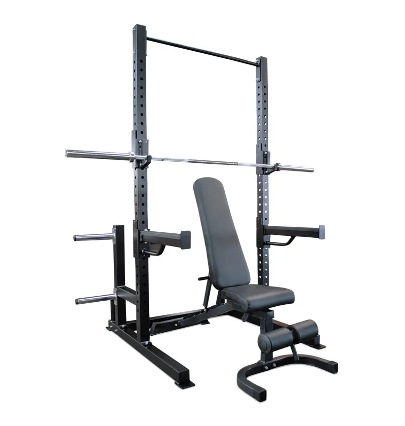 PL7353 Deluxe Squat Rack   45 LB Bar   FID Bench PACKAGE DEAL