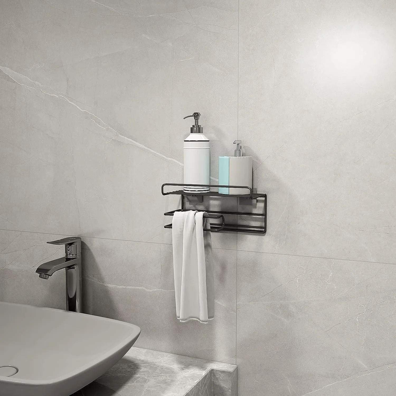 Premium Quality Bathroom Versatile Shampoo Rack with Integrated Towel and Tissue Roll Holder