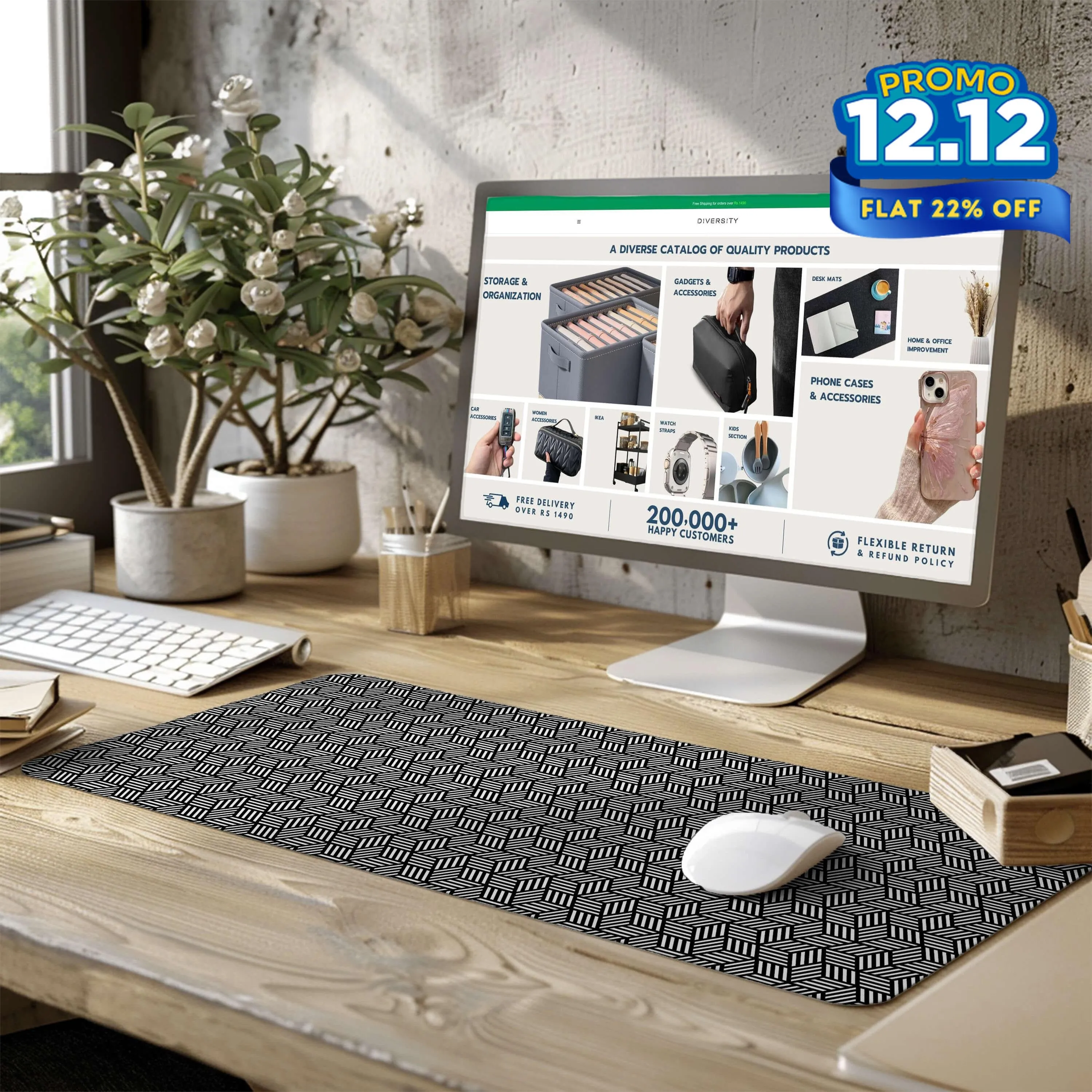 Printed Desk Mat - Hexagon Pattern