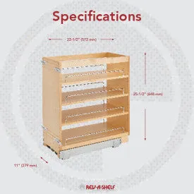 Rev-A-Shelf 11" DM Wood P-O W/ADJ Shelves/Chrome Rails 448-BC-11C