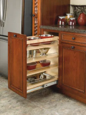Rev-A-Shelf 11" DM Wood P-O W/ADJ Shelves/Chrome Rails 448-BC-11C