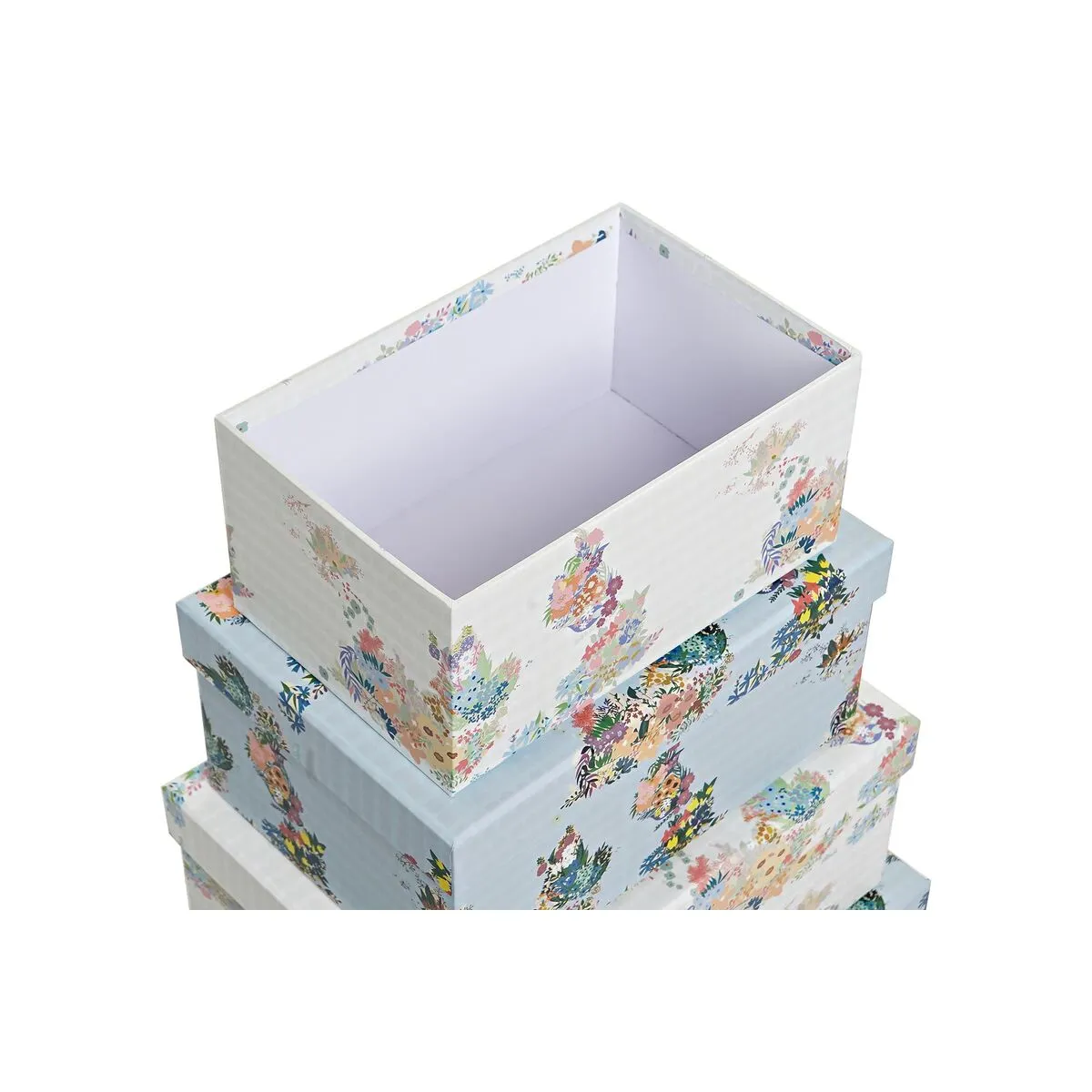 Set of Stackable Organising Boxes DKD Home Decor Blue White Flowers Cardboard (43,5 x 33,5 x 15,5 cm)