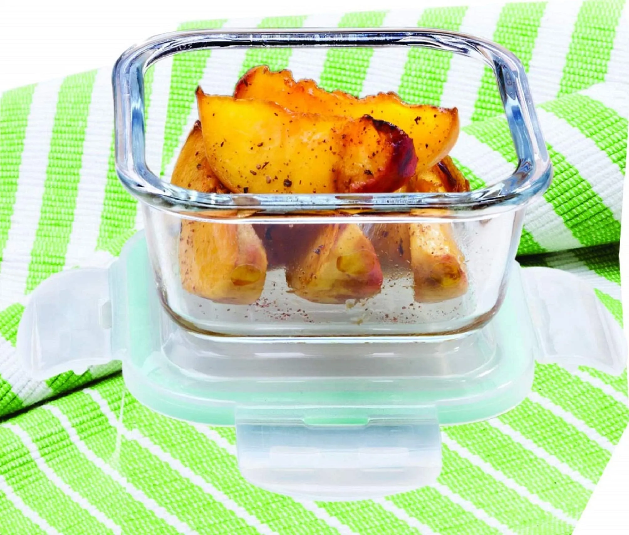 Signoraware Slim High Borosilicate Bakeware Safe Glass Small Lunch Box, 600 ML, Clear & Signoraware Lock 'N' Store High Borosilicate Bakeware Safe Glass Container Square, 320 ML