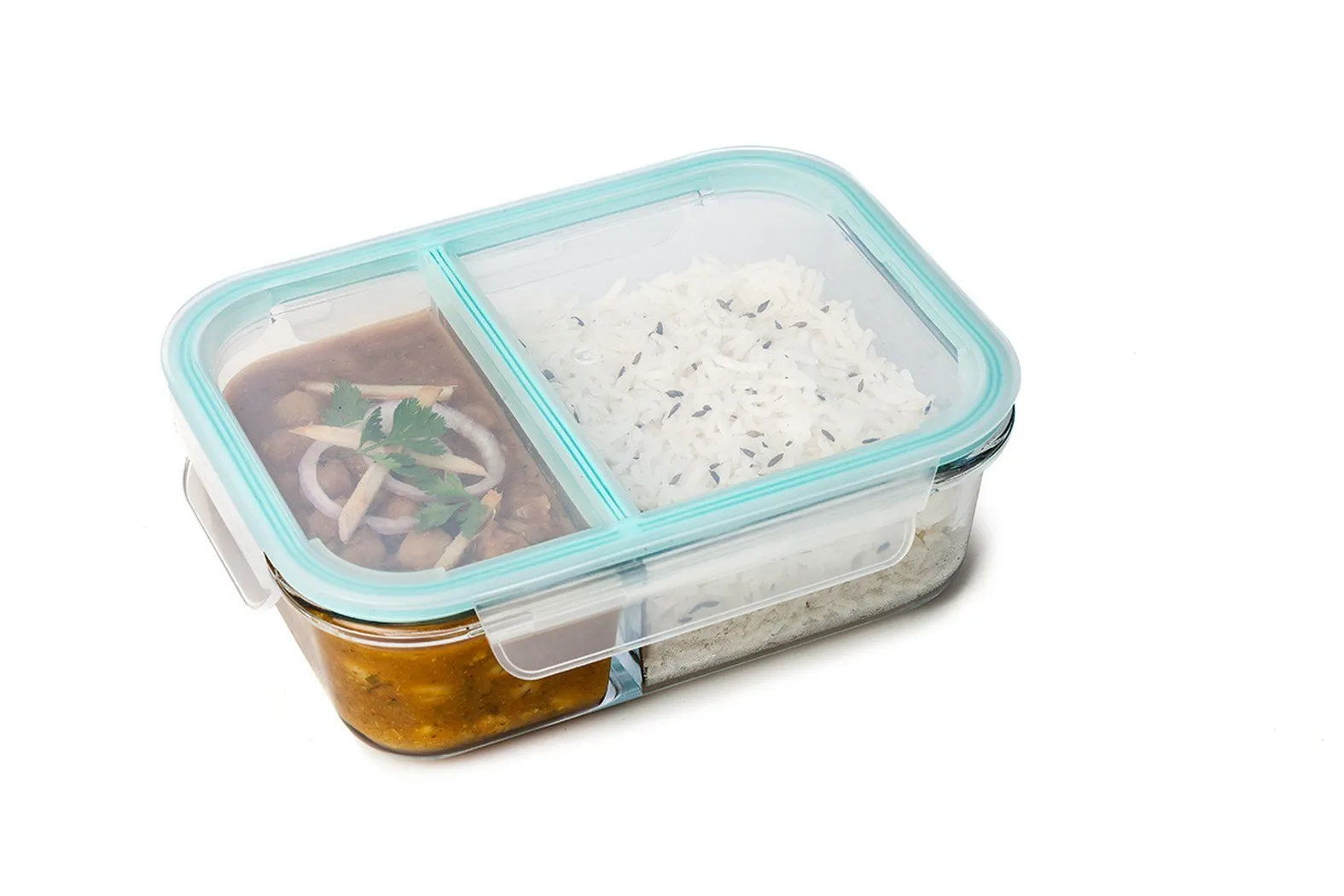 Signoraware Slim High Borosilicate Bakeware Safe Glass Small Lunch Box, 600 ML, Clear & Signoraware Lock 'N' Store High Borosilicate Bakeware Safe Glass Container Square, 320 ML