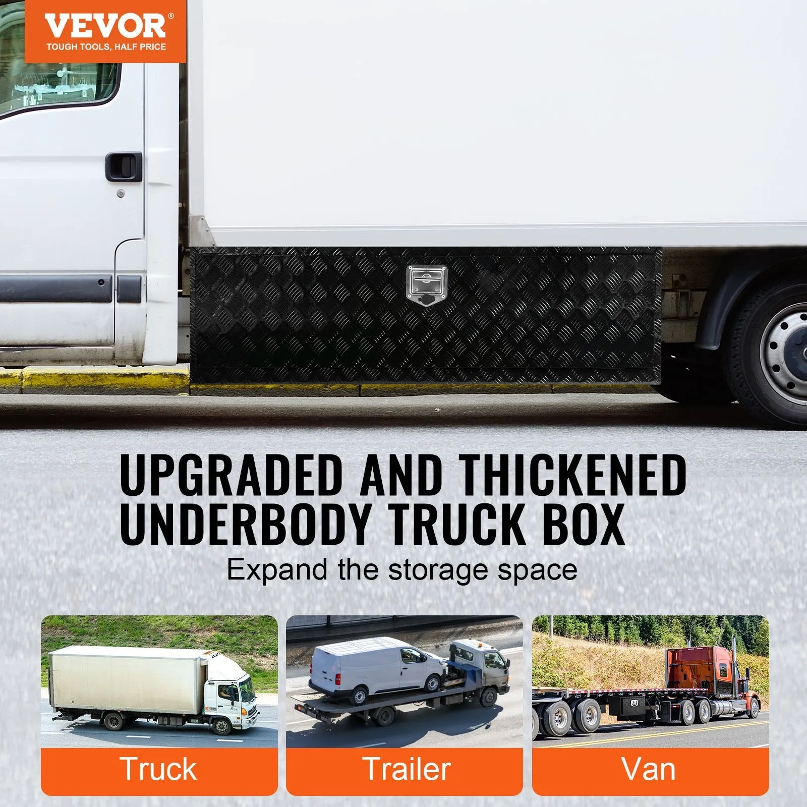 Vevor Underbody Truck Tool Box 60"x17"x18" Heavy Duty Aluminum 110 Lbs Load Capacity with Built-In Lock New