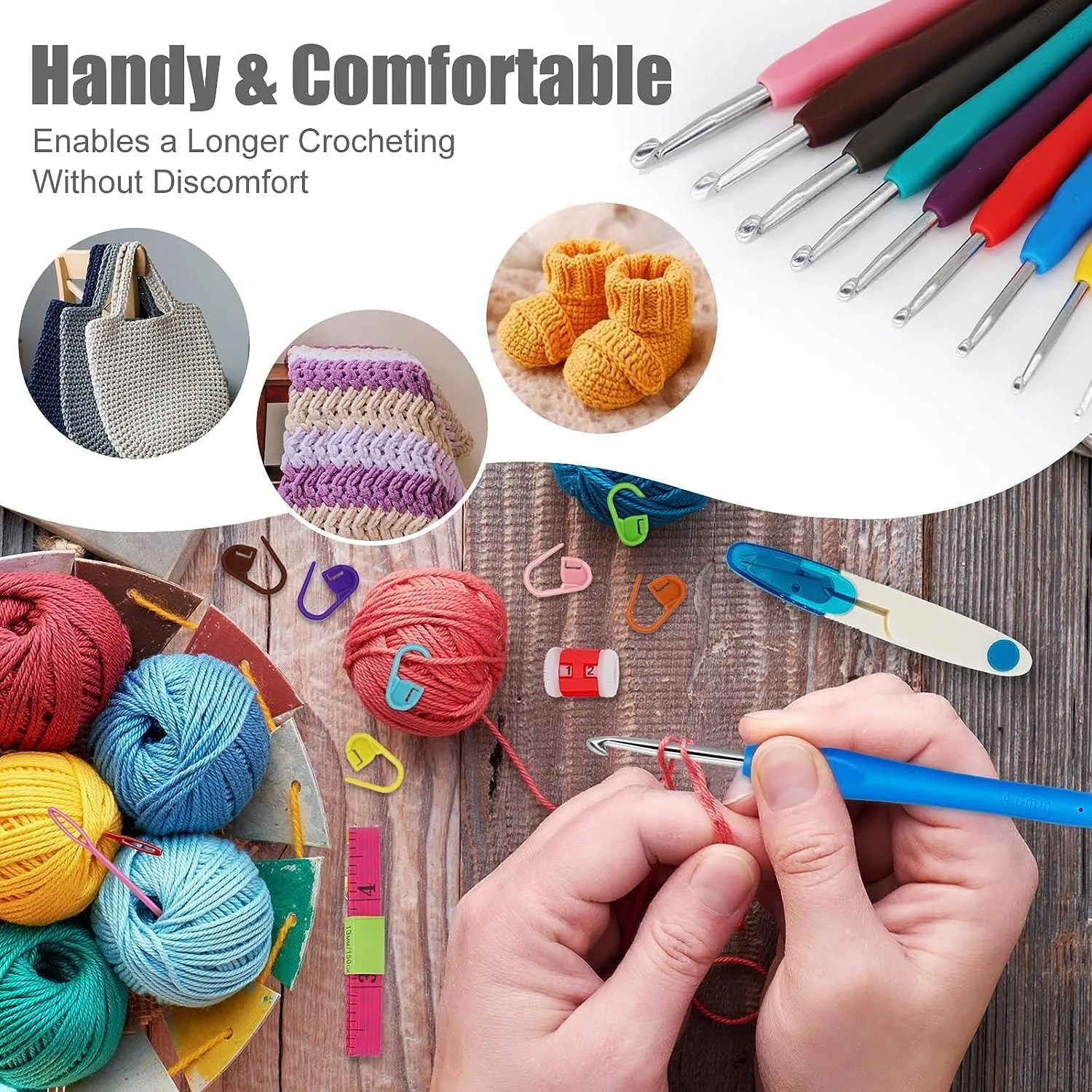 Wolly Wonders Crochet Kit for Beginners Adults, Crochet Kits Include Yarns, 59pcs Crochet Starter Kit for Beginners Kids, Crochet Hooks 2.0-6.0 mm, Lace Steel Needles 0.6-1.9 mm