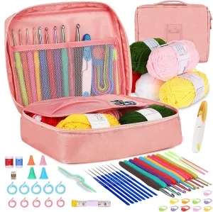 Wolly Wonders Crochet Kit for Beginners Adults, Crochet Kits Include Yarns, 59pcs Crochet Starter Kit for Beginners Kids, Crochet Hooks 2.0-6.0 mm, Lace Steel Needles 0.6-1.9 mm