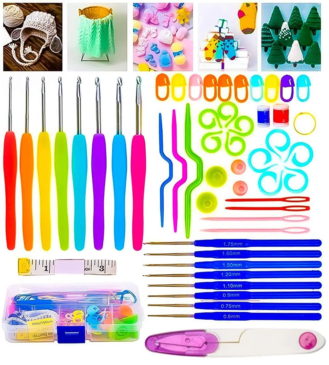 Wolly Wonders Crochet Kit for Beginners Adults, Crochet Kits Include Yarns, 59pcs Crochet Starter Kit for Beginners Kids, Crochet Hooks 2.0-6.0 mm, Lace Steel Needles 0.6-1.9 mm