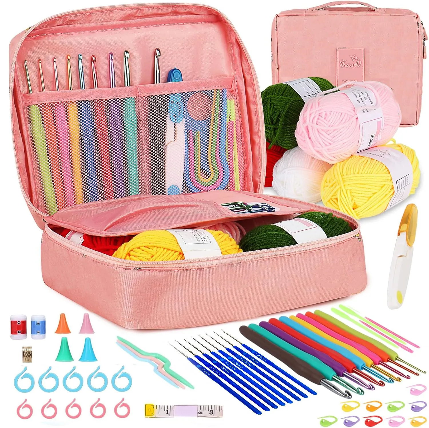 Wolly Wonders Crochet Kit for Beginners Adults, Crochet Kits Include Yarns, 59pcs Crochet Starter Kit for Beginners Kids, Crochet Hooks 2.0-6.0 mm, Lace Steel Needles 0.6-1.9 mm